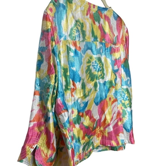 Ruby Red Pastel Round Neck Over Coat Pastel Multi Color Floral Blazer Jacket 20W - Picture 4 of 10